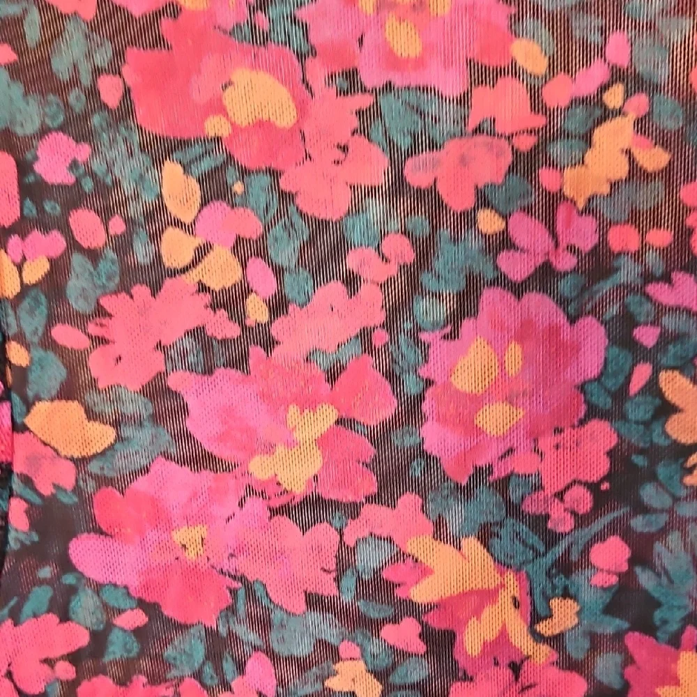 Vibrant Floral Long Sleeve Mesh Top - Picture 2 of 4